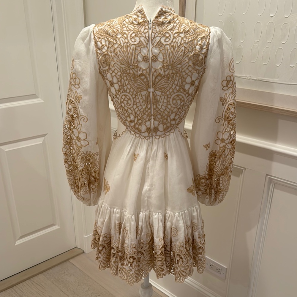 Zimmerman Jeannie Embroidered Linen mini dress in White and Gold - Picture 6 of 12